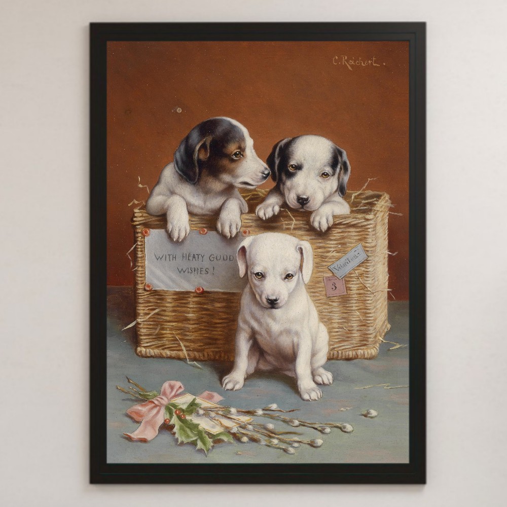 Karl Reichert « Je vous souhaite du bonheur » Peinture de chiot, affiche d'art brillante A3, Bar café, intérieur classique, animal de compagnie, petit chien mignon, résidence, intérieur, autres