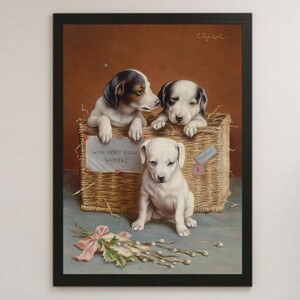 Art hand Auction कार्ल रीचर्ट ``विशिंग यू हैप्पीनेस'' पपी पेंटिंग आर्ट ग्लॉसी पोस्टर ए3 बार कैफे क्लासिक इंटीरियर पालतू प्यारा छोटा कुत्ता, निवास स्थान, आंतरिक भाग, अन्य