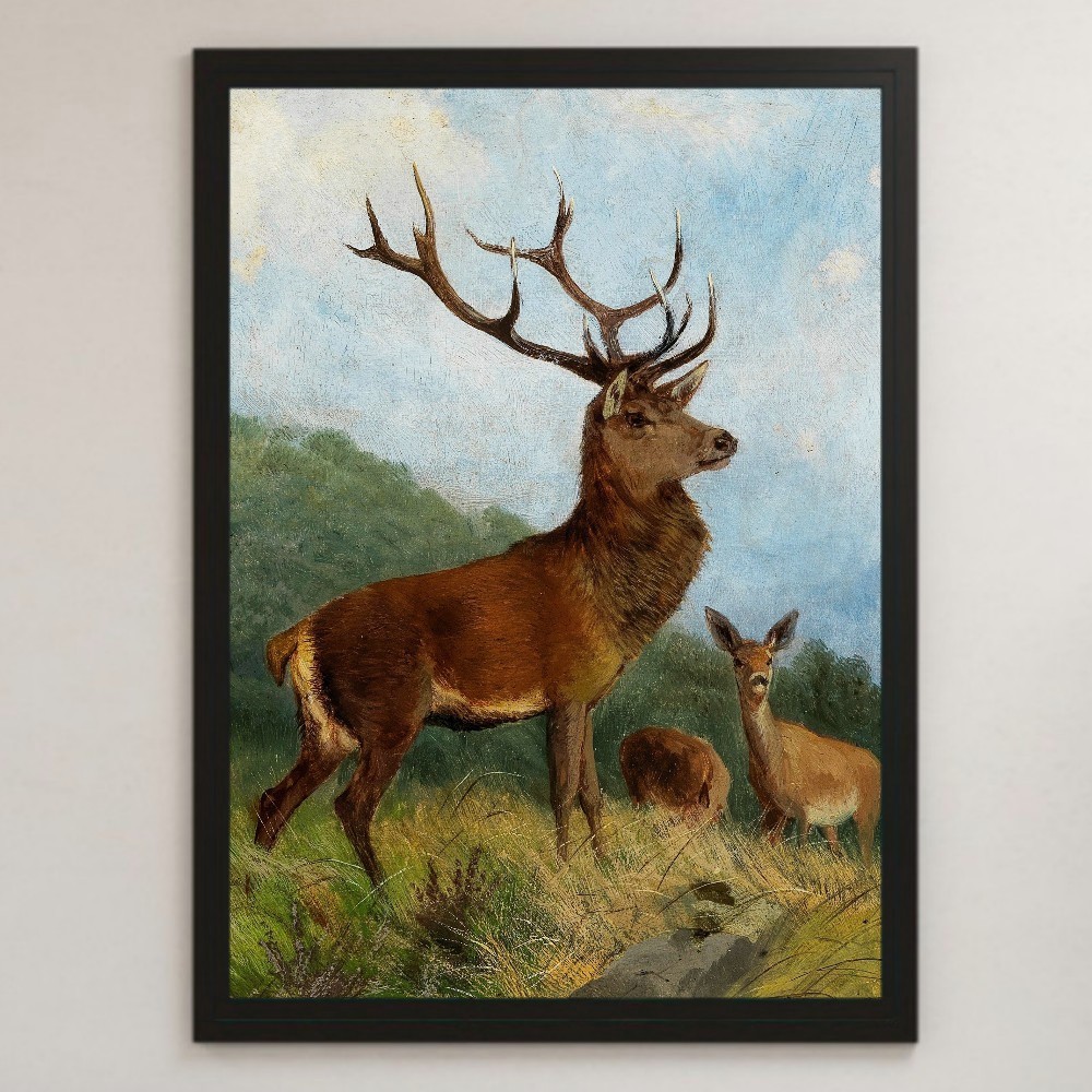 Karl Friedrich Duiker 最强雄鹿绘画艺术光面海报 A3 酒吧咖啡馆经典室内鹿动物景观, 住宅, 内部的, 其他的