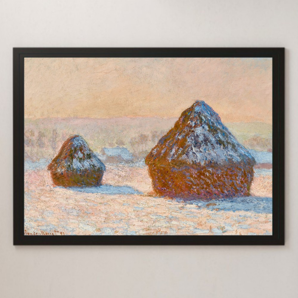 Pila de paja de Claude Monet, efecto nieve, Pintura de la mañana, póster artístico brillante A3, Bar, cafetería, pintura al óleo Interior Retro clásica, pintura de paisaje, paisaje de invierno, residencia, interior, otros