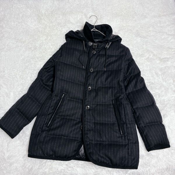 美品 ナノユニバース×西川ダウン nano・universe カシミヤ混 ウール ダウンジャケット S 黒 ブラック紺 ネイビー