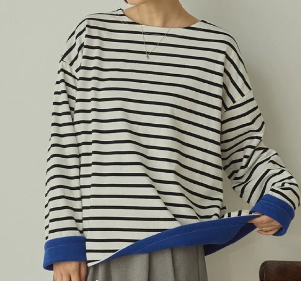 Sans Souci 34+ 裏フリ—スボーダーTシャツ コットン100% 