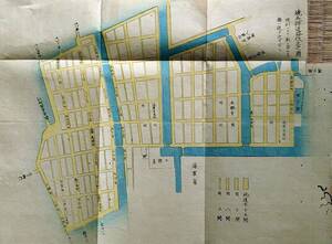 f20121904〇明治布告 官途必携 銀座大火 窮民へ施金 道路改正建築の制 焼失跡道路改正の図 多色木版図面 明治５年 〇和本古書古文書