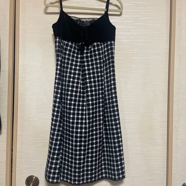 プライベートレーベルチェック柄 キャミソールワンピース ベロア レース
