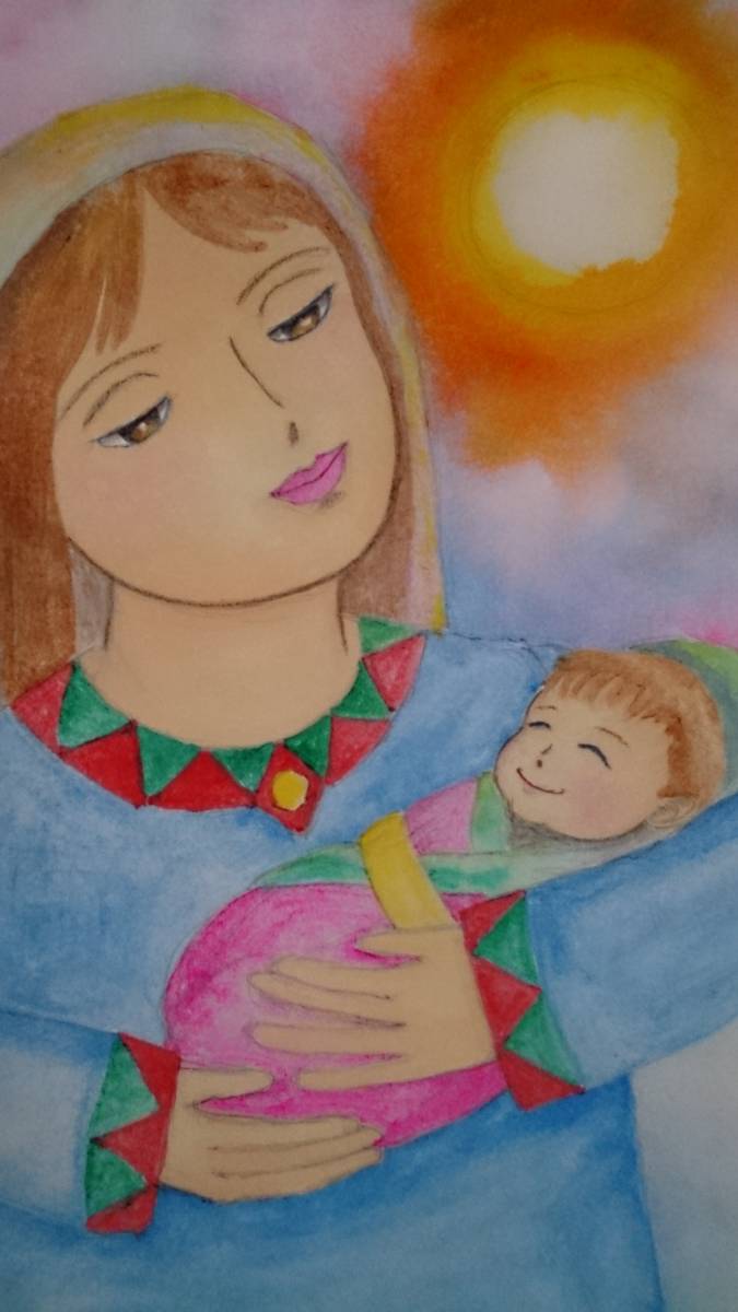 B5 사이즈 오리지널 손으로 그린 삽화 일러스트 엄마와 아이, 만화, 애니메이션 상품, 손으로 그린 그림