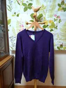 ウール30 紫色の薄手のセーター Lサイズ