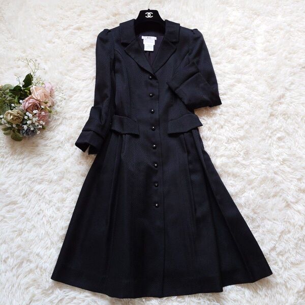 ルネ Rene TISSUE社製 トレンチコート ロングコート コートワンピース ドット 刺繍 フレア ストーン ビジュー