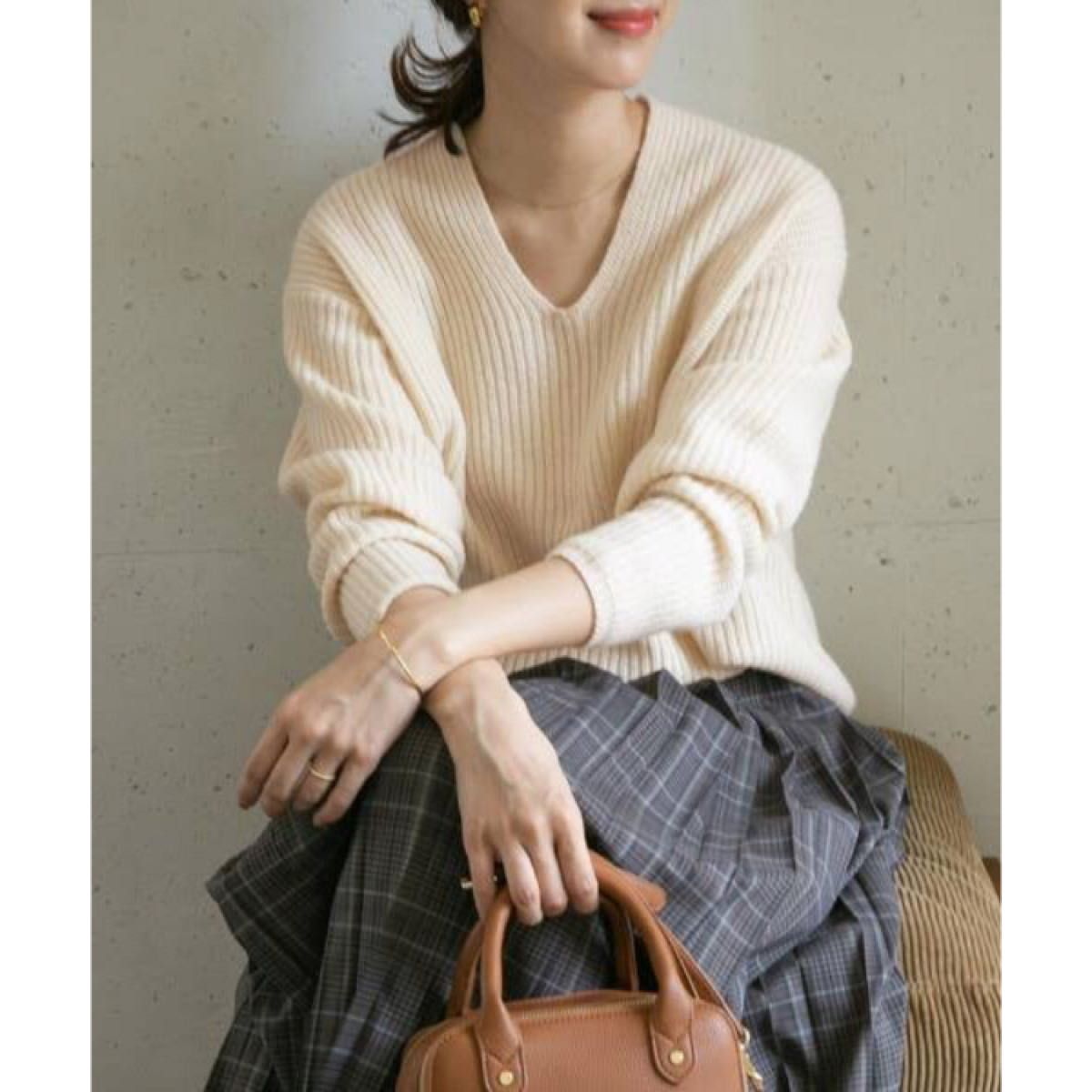 アーバンリサーチドアーズ ハミルトン　ウール　畦　Ｖネック　ニット