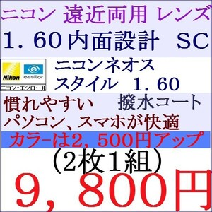 ▲大特価セール▲レンズ交換 ニコン遠近眼鏡 1.60 ＳＣ 紫外線カット 撥水コート 2 NＦ04