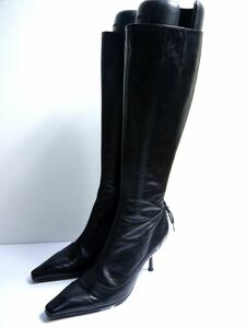 美品 VERY WHITE ブーツ 黒 ヒール 36 23.0cm イタリア製 O517-90