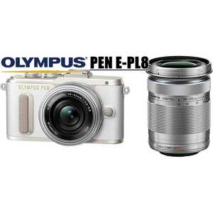 オリンパス OLYMPUS PEN E-PL8 ダブルレンズキット ホワイト ミラーレス 一眼レフ カメラ 中古