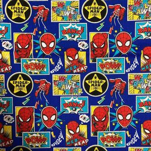110x50cm スパイダーマン 紺 ブルー 綿 輸入生地 マスク生地 はぎれ