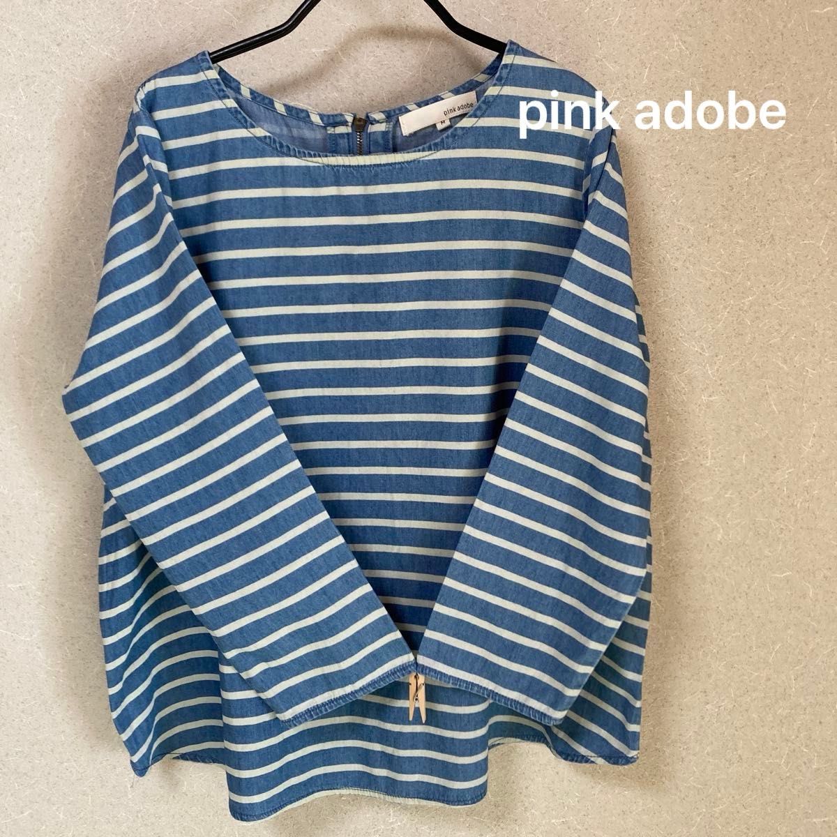 pink adobe デニム ボーダー柄トップス ブルー Mサイズ