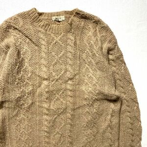 90's 00's Jクルー J.CREW クルーネック ウール アランニットセーター (S) ベージュ系 リブ無し 90年代 00年代 旧タグ オールド