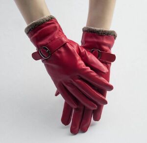  original leather ram leather reverse side boa lady's leather glove leather leather gloves protection against cold leather gloves finger bike high class soft [ free size * red ]