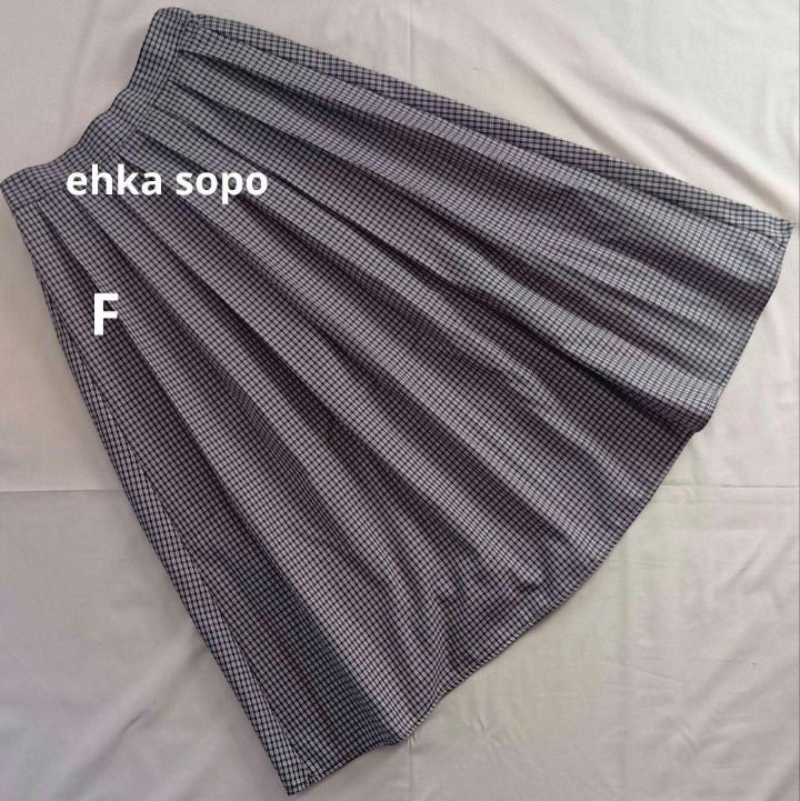 ehka sopo チェック柄 前面のみハーフプリーツ後ゴム　フレアスカート F