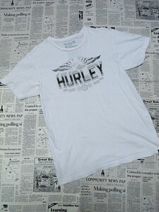 ハーレー Hurley X Tシャツ 綿100% 半袖 ロゴ 羽 翼 プリント 丸首 クルーネック L 白 ホワイト X-003956 ゆうパケット