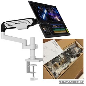 モニターアーム シングル ガススプリング 17-32インチ対応 ホワイト