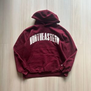 90s ラッセルアスレチック フーディー USA製 XL バーガンディ カレッジ 裏起毛 ノースイースタン大学