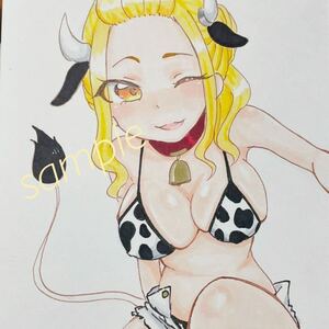 オリジナル うしコス娘 手描きイラスト 牛柄ビキニ