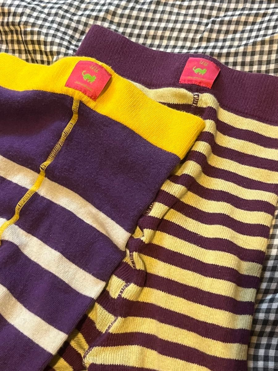 ボーダー柄 レギンス スパッツ 2枚セット パープル イエロー ユニクロ キッズL～XL