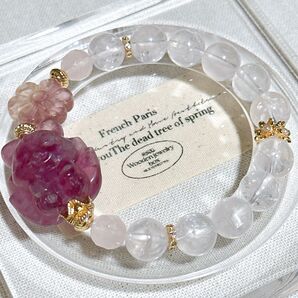 フローライト九尾狐 アイリスローズクォーツ ローズクォーツ 天然石ブレスレット