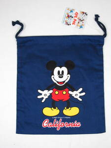 ミッキーマウス　Mickey Mouse 巾着袋 紺色 ★ 約３0×２6㎝　給食袋　新品 未使用 ★ 巾着 雑貨 小物入れ