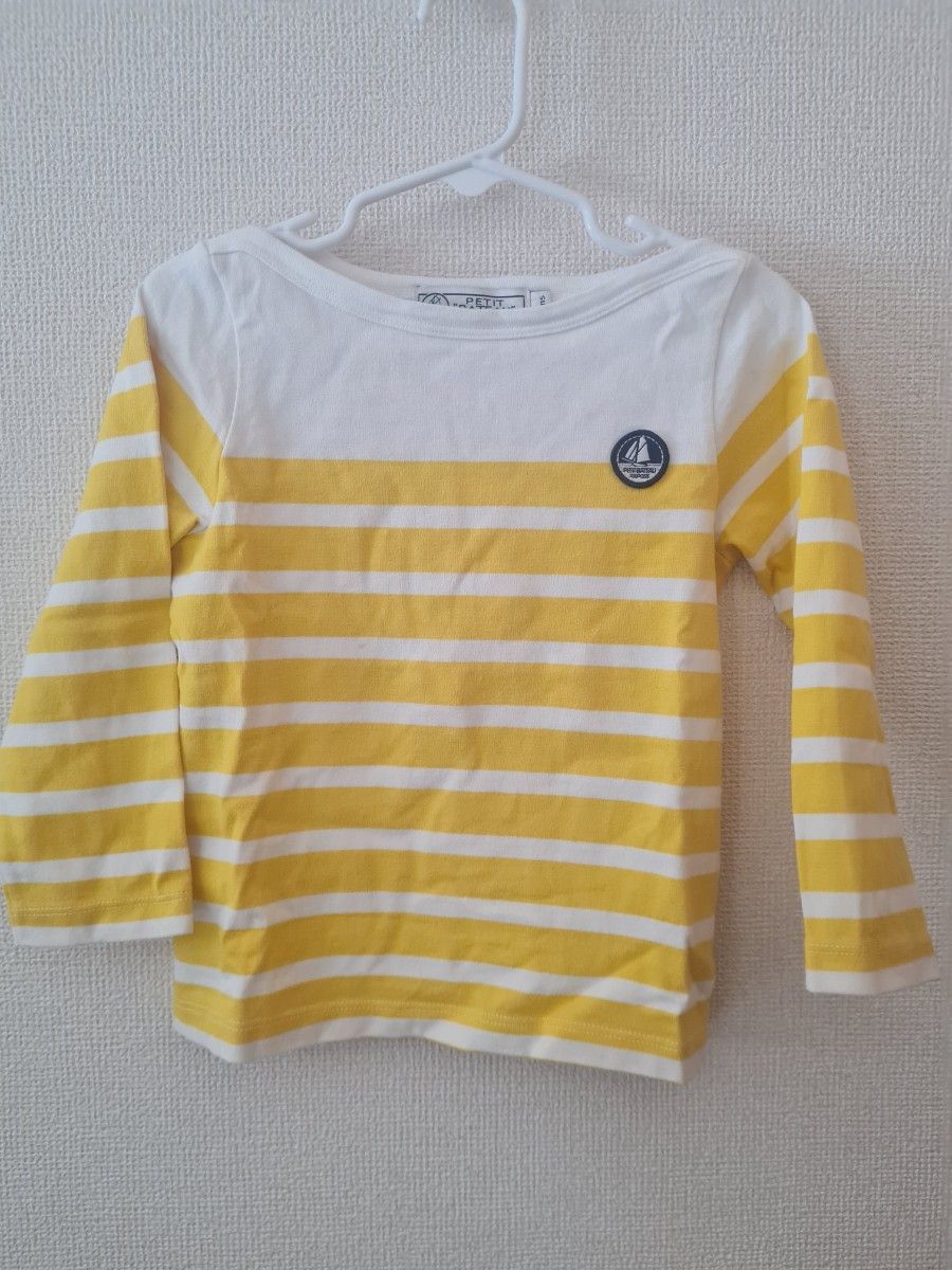 PETIT BATEAU プチバトー ボーダー長袖Tシャツ 黄色 白
