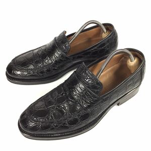 [joru geo Armani ] genuine article GIORGIO ARMANI shoes 24cm black total crocodile Loafer slip-on shoes business shoes wani leather men's made in Italy 39