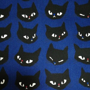 生地はぎれ◇青 黒猫フェイス柄