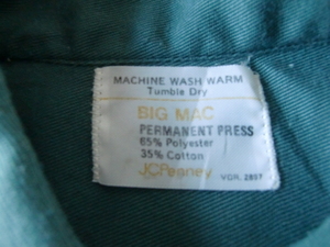 送料無料 70’s BIGMAC JC Penney PERMANENT PRESS WORK SHIRT XS~Sサイズ相当 ワークシャツ VINTAGE OLD ンテージ オールド 70年代 旧タグ
