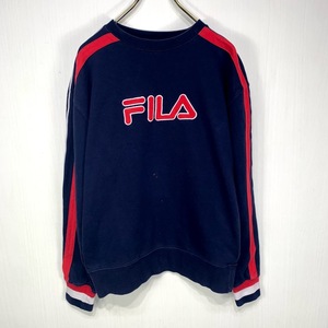 FILA スウェット トレーナー Sサイズ ネイビー 紺 ロゴ 古着 メンズ フィラ