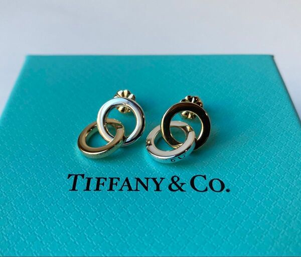 Tiffany&co. ティファニー ダブルサークル ミニ ラウンド 両耳 ゴールド シルバー コンビ ピアス k18 Ag925