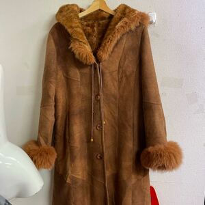  real mouton coat long coat sheep leather Brown S