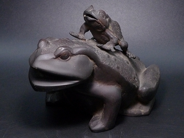時代品 銅製 ブロンズ 蛙 カエル 噴水 置物 庭園 縁起物 オブジェ