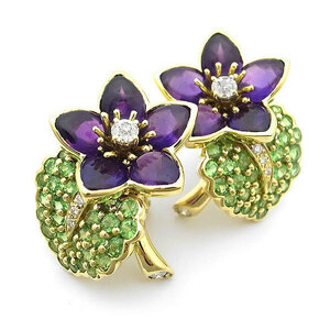 [ green shop pawnshop ] Tiffany multi Stone earrings diamond * amethyst * peridot K18YG[ used ]