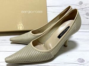 【即決】★箱付き★ sergio rossi セルジオロッシ 24cm レディース 36.5 パンプス ベージュ ドレスアップ シューズ 本革 オシャレ