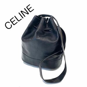 【送料無料】celine セリーヌ マカダム　巾着　ショルダーバッグ 本革　レザー　ブラック　黒　トリオンフ　レディース　カバン
