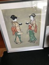 美人画、銘あります、手描きとおもいます。版画かも？アルミ製の額入りです同じ人物かと思う。手で書かれていると思います、_画像3