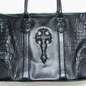 Deep Zone ディープ ゾーン ◇ 牛 皮 革 カウ クロコ 型押 クロス モチーフ 柄 セミ ショルダー トート ハンド バッグ 鞄 ビジネス