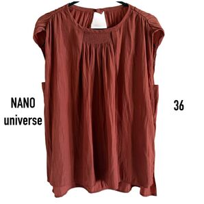 NANO universe ナノ・ユニバース 割繊ギャザーブラウス ノースリーブ レンガ
