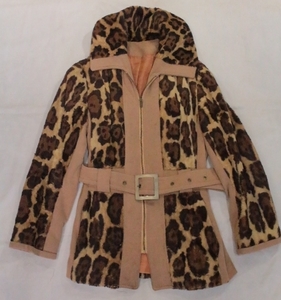 VintageOriginal Leopard pattern knitted jacket design switch Greenlea Vintage old clothes 70*s