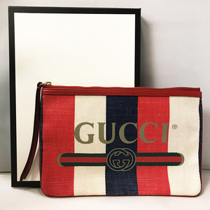 GUCCI グッチ クラッチバッグ キャンパス×レザー マルチカラー ロゴ qob.2135