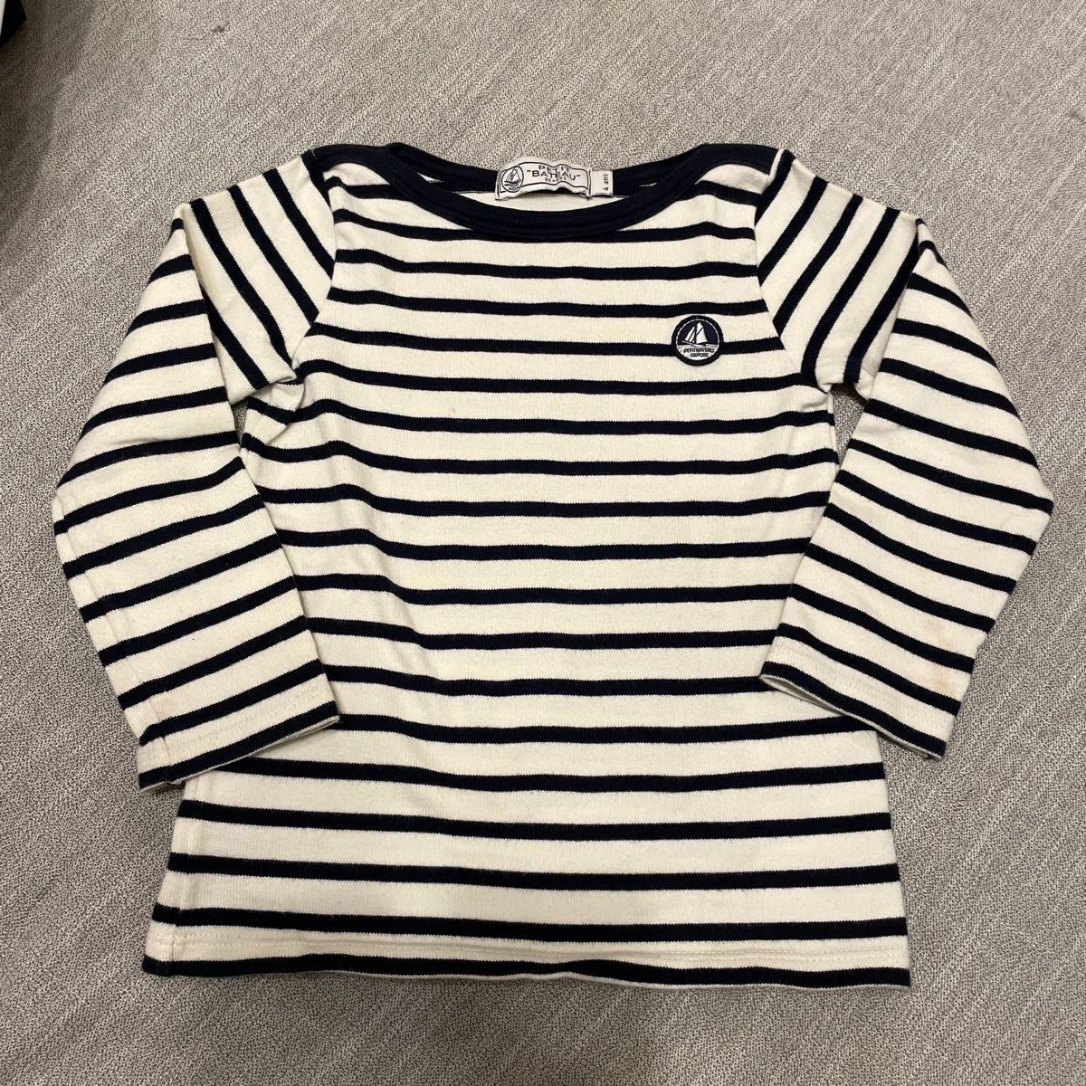 プチバトー ボーダーカットソー 長袖Tシャツ PETIT BATEAU 長袖カットソー 白/紺ストライプ　４ans（４歳）