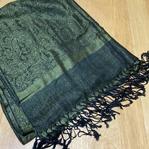 90% CASHMERE ☆ 10% SILK ☆ カシミア ☆ シルク ☆ ショール ☆ スカーフ ☆ ストール ☆ 緑 ☆ green ☆ ファッション ☆ 防寒 ☆ 中古