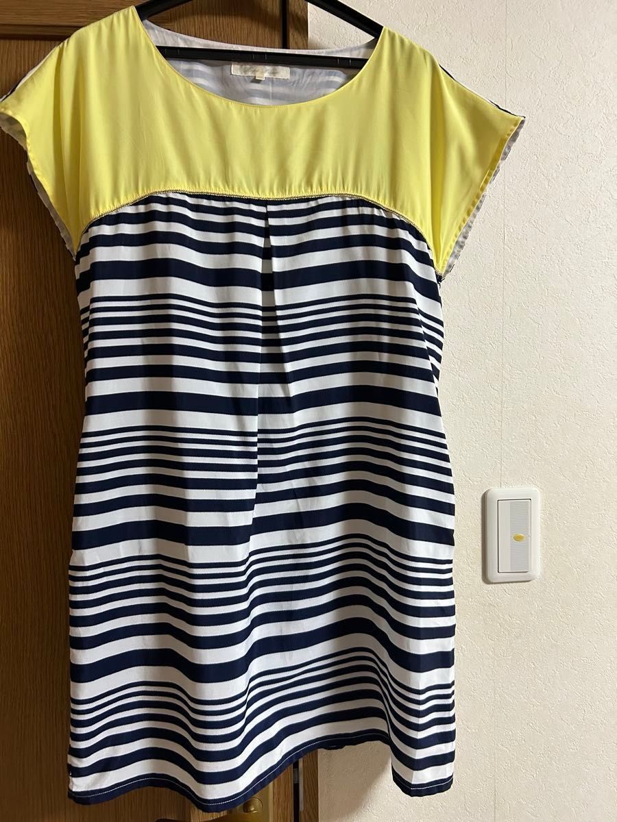 トップス ボーダー柄 イエロー×ネイビー