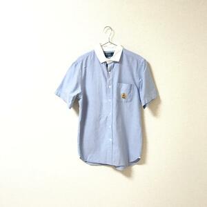 ★POLO RALPH LAUREN ポロ ラルフローレン★半袖 シャツ ワンポイント ロゴ 刺繍 シャツ 襟切り替え 水色 size M 175/96A 管:A:12