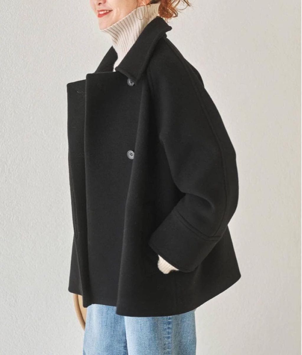 美品　スピックアンドスパン　W/Nyモッサステンカラーショートコート　Spick&Span ジャケット BLK ブラック