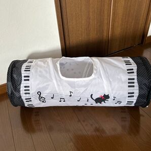 猫用トンネル おもちゃ ピアノ柄 音符 黒猫 キャットトンネル