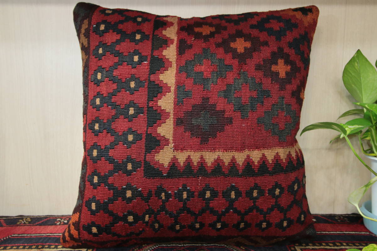 New, large, relaxing size, hand-woven old kilim cushion, with Japanese padding, handmade, 50x50cm #780, cushion, General, square